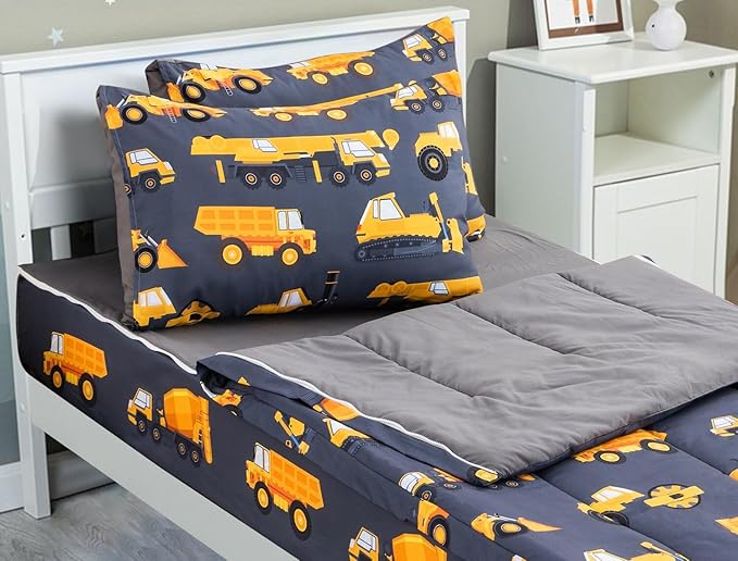 Meeting Story 3pcs Kids Comforter Sets Zipper Bedding Set for Boys,Twin Kid Bedding Set Car Comforter Construction Bedding for Kid,All in one Zipper Bedding（Grey,Twin）