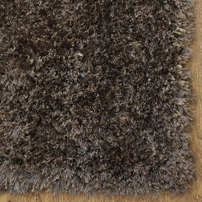 Hand Tufted SHAG Polyester ECO-Friendly Area Rugs - 3'11''x5'7'', Rectangle, Dark Brown Beige, Solid Plain Design, High Pile Thick Handmade Anti Skid Rugs for Living Room K00111