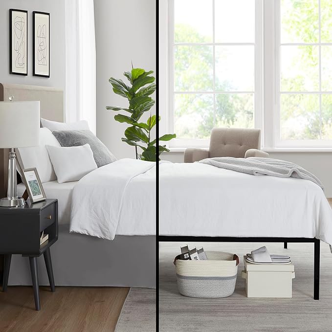 Nestl Grey Twin Bed Skirt - Twin Size Bed Skirt 14 Inch Drop - Brushed Microfiber Bed Skirts - Hotel Quality Pleated Bed Skirt - Shrinkage & Fade Resistant