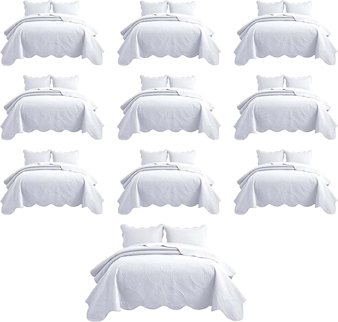 IR Imperial Rooms 10 Pack Twin Quilt Bedding Set (68" x 86") - Bulk Wholesale for Hotels, Guest Bedroom & Airbnbs - Lightweight Microfiber Reversible Floral Embossed Quilts Bedspreads (White)