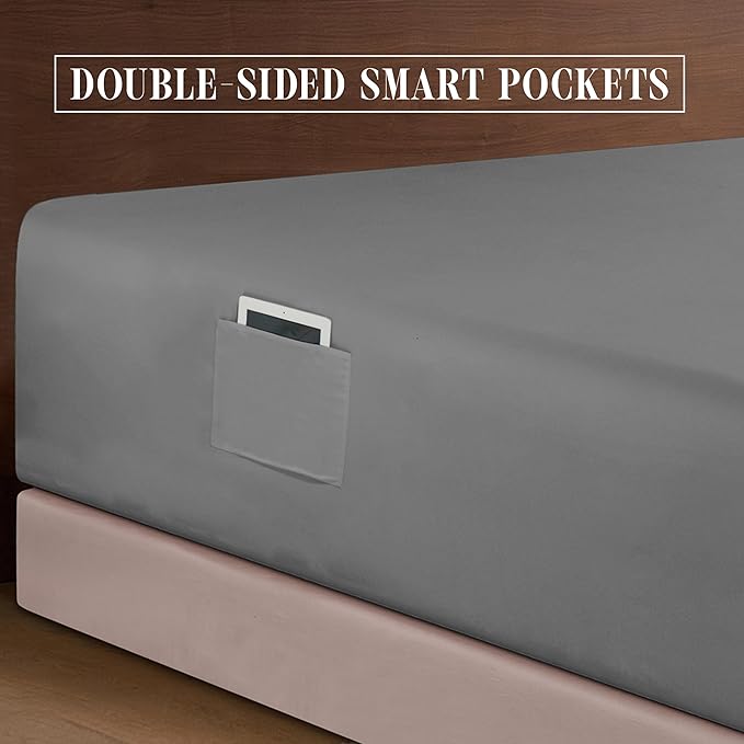 Elegant Comfort Luxurious 1500 Premium Hotel Quality Microfiber 4-Piece Sheet Set, 18-24 Inches Deep - Extra Deep Pocket Sheets - Ultra Soft 4PC Deep Pocket Sheets, Queen, Gray