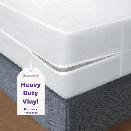 BLISSFORD Plastic Mattress Protector Zippered Cal King, Waterproof Vinyl Mattress Cover, Heavy Duty Noiseless Mattress Encasement