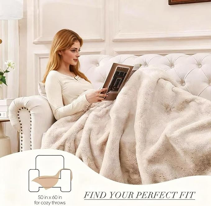 Faux Rabbit Fur Throw Blanket 880 GSM, Ultra Soft Thick Warm Bubble Plush, Reversible Throw for Couch Sofa Bed, Cozy Shaggy Blanket for Bedroom & Living Room(50''*60'',Camel)
