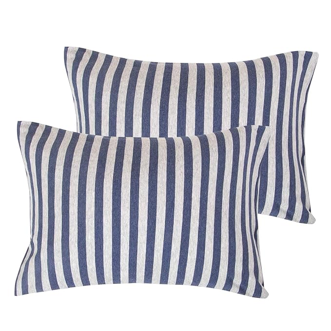 NTBAY Organic Cotton Toddler Pillowcases - Super Soft & Breathable Jersey Cotton Toddler Pillow Cases, 13”x18” Pillow Cases with Envelope Closure, Blue and Grey Stripe