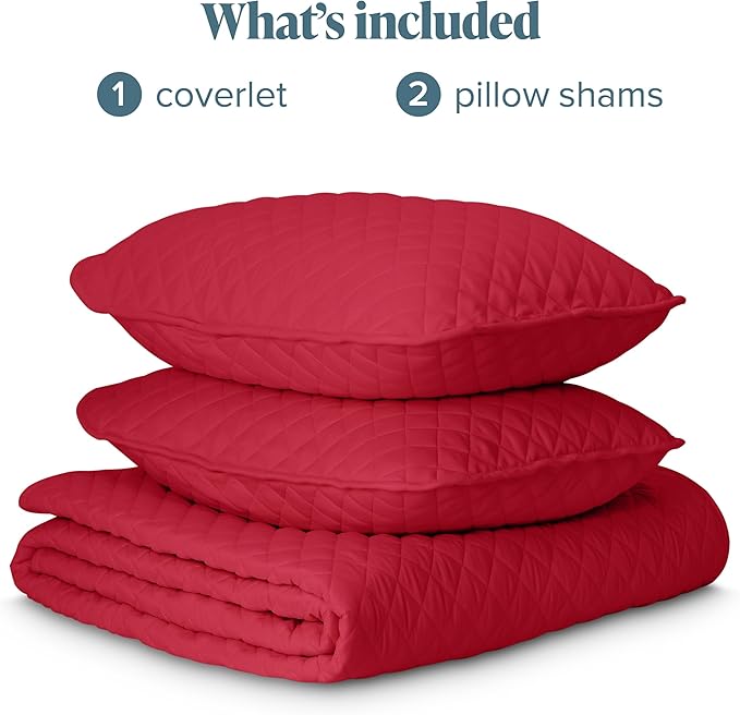 Bare Home Coverlet Set - Full/Queen - Lightweight Bed Decor - Comforter Alternative - All-Season Quilted Bedspread (Full/Queen, Red)