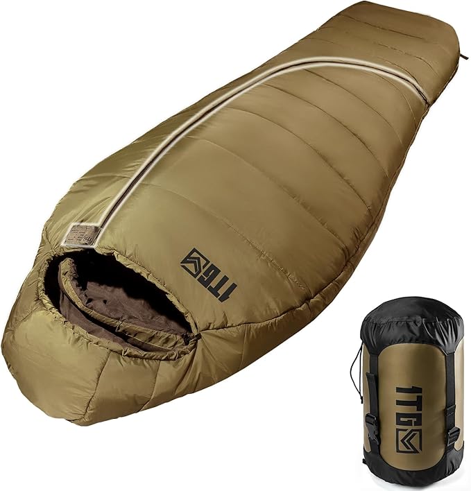 Sleeping Bag for Adults, 25-36℉Cold Weather Mummy Sleeping Bag, Lightweight 3–4 Season Winter Sleeping Bag with Adjustable Hood, Phone Pocket & Compression Sack for Camping Hiking Backpacking