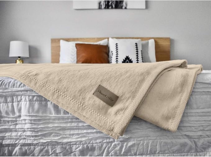Peacock Alley All Seasons Luxury Cotton Blanket – 100% Long Staple Cozy Cotton Blanket for Sofa, Bed, and Crib - King, California King, Linen