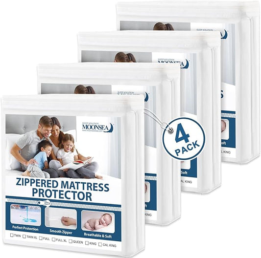 Twin Mattress Protector Waterproof 4 Pack Zippered, 6-Side Waterproof Mattress Protector, Twin Mattress Cover, Box Spring Encasement