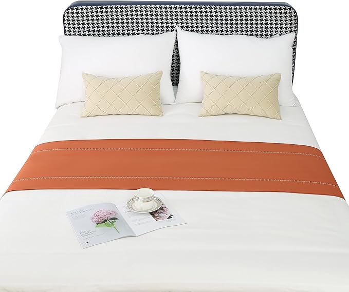 Bed Runner 260 x 50 cm for King Size Bed, Bed Throws for Foot of Bed, Burnt Orange Bed Runner Bedding Scarves Decorations for Bedroom Hotel Wedding Room