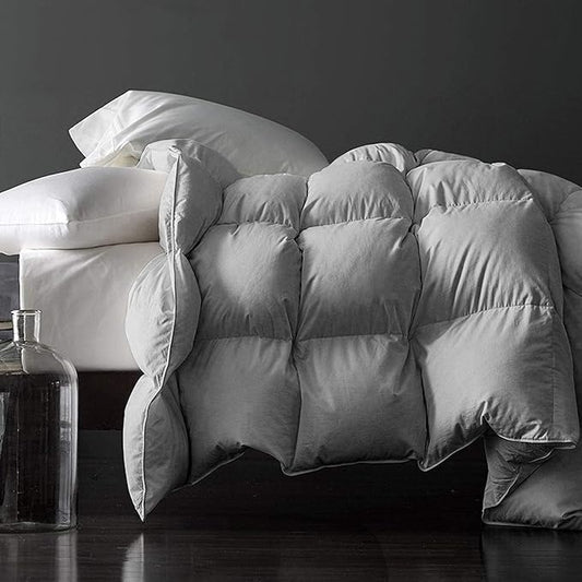 Royoliving Premium Feathers Down Duvet Insert Comforter Queen Size Gray All Season Medium Warmth Grey 100% Cotton Cover with Corner Tabs (90x90, 50 oz)