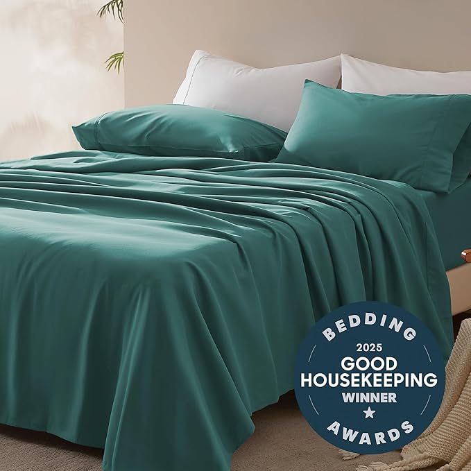 SLEEP ZONE Nanotex Super Soft Cooling Twin Bed Sheets Set for Kids 3 Piece - Easy Care Fitted Flat Sheet & Pillowcase Sets - Wrinkle Free, Fade Resistant, Deep Pocket 16" (Teal, Twin)