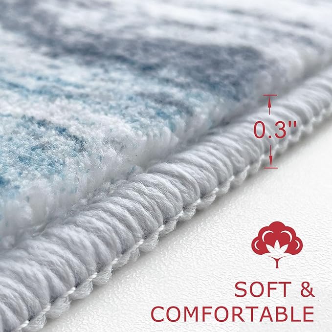 KOZYFLY Area Rug 6x9 Modern Ombre Rugs for Living Room, Washable Large Thin Rugs Non-Slip Soft Striped Rug for Bedroom, Print Blue Abstract Carpet for Laundry/Kid Room