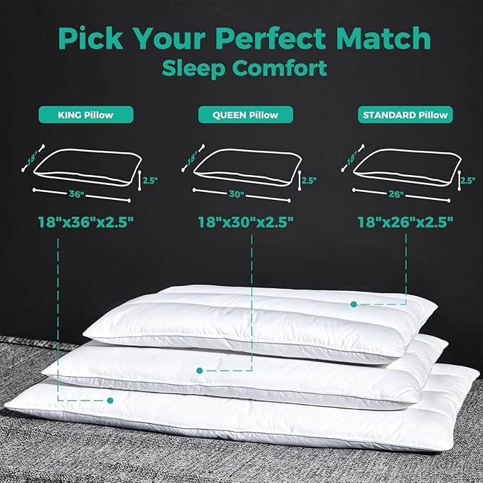 Three Geese Luxury Thin Flat Goose Feather Down Pillows King Size Set of 2, 2.5" Height, 100% Cotton Cover, Medium Firm Hotel Collection Ultra Slim Thin Bed Pillows, Machine Washable, 18 x 36 Inches