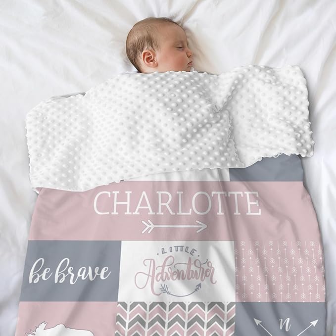 Personalized Baby Blanket Custom Blanket with Name for Newborn Baby Girls Nursery Blankets Gifts Customize Baby Blankets 35x45in Newborn Holiday Shower Gift, Pink
