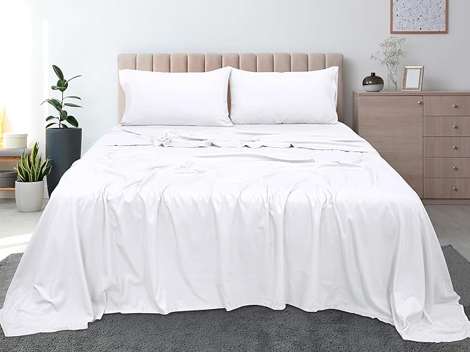 Royale Linens 300 Thread Count 100% Long Staple Combed Cotton Flat Sheet - Super Soft - Top Sheets - Full Flat Sheet Sold Separately - Breathable, Cool & Crisp Percale Sheets Only (Twin XL,White)
