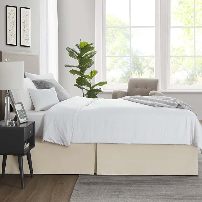 Nestl Cream Bed Skirt Queen Size - Queen Bed Skirt 14 Inch Drop - Brushed Microfiber - Hotel Quality Pleated Bed Skirt - Shrinkage & Fade Resistant