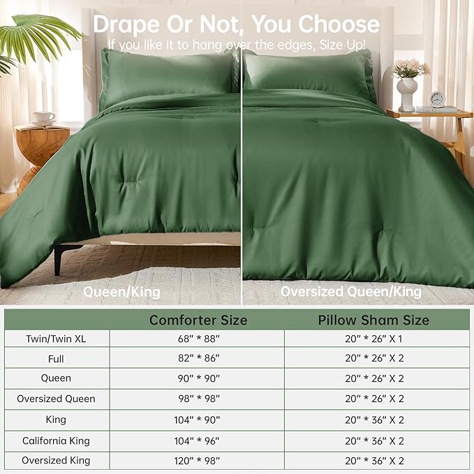 MUXHOMO King Size Comforter Set, All Season Ultra Soft Down Alternative Bedding - 3 Piece Lightweight Bed Set Includes 1 Comforter (104"x90") and 2 Pillow Shams (20"x36"), Emerald Green