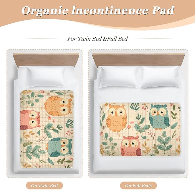 Waterproof Bed Pad Reusable Changing Pad Toddler Mattress Protector Large Pee Pad Baby Diaper Pad Soft Washable Liner Multicoloured Owl Foliage