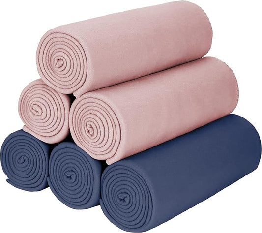 Fleece Throw Blankets Bulk Fleece Blankets Solid Wholesale Lightweight Warm Soft for Pet Bed Sofa Couch Office Wedding Gifts Travel Seasons Navy and Pink 50x60 Inches Pack of 6