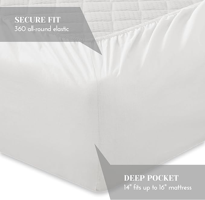 Comfort Spaces 100% Cotton Sheet Set Breathable, Lightweight, Soft with 12" Elastic Pocket Fits up to 14" Mattress, All Season Cozy Bedding, Matching Pillow Case, Twin White 3 Piece