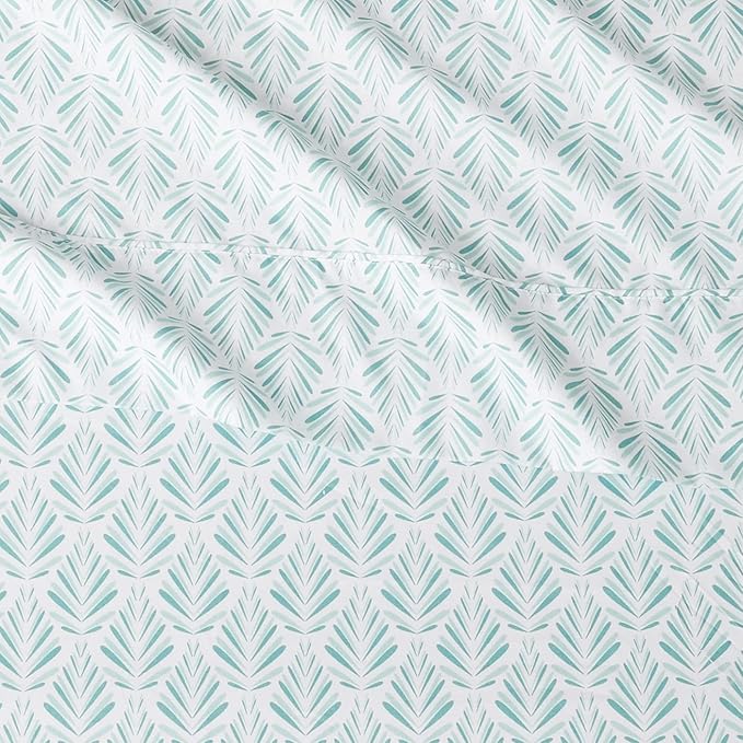 Amazon Basics Lightweight Super Soft Easy Care Microfiber 3 Piece Bed Sheet Set with 14-Inch Deep Pockets,Twin XL,Aqua Fern,Printed,(Pack of 4)