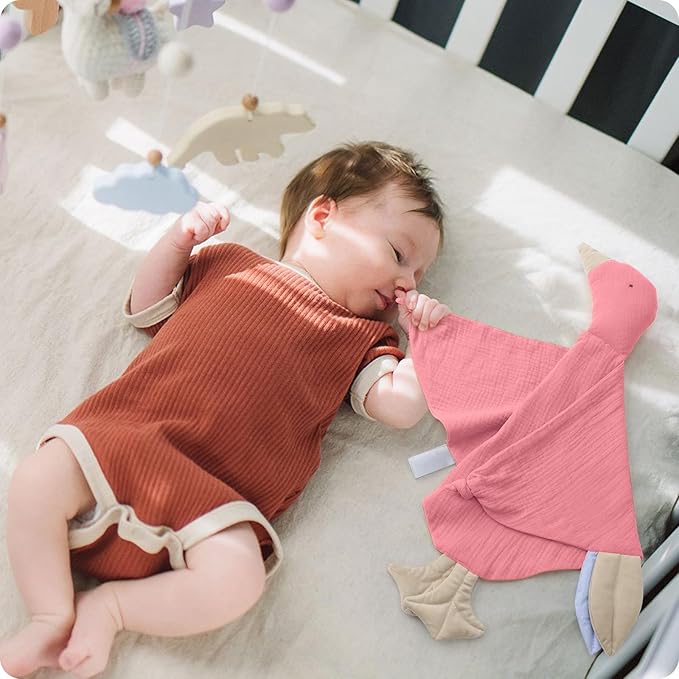 Premium Soft Muslin Cotton Newborn Baby Loveys Security Blanket Breathable with Tags, Muslin Goose Lovies for Baby New Born Boy Girl Unisex Baby Unique Neutral Presents for Babies Newborn Toddler