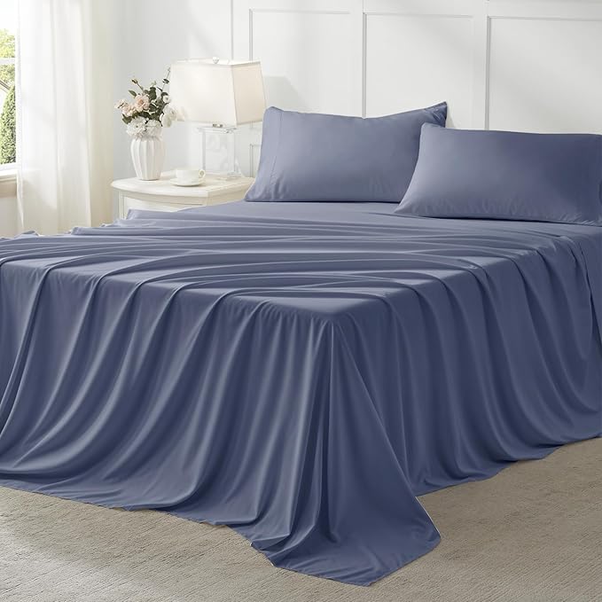 Anluoer Full Comforter Set 7 Piece, Grayish Blue Bed in a Bag with Sheets, Comforters Full Size Bedding Sets with 1 Comforter, 2 Pillow Shams, 2 Pillowcases, 1 Flat Sheet,1 Fitted Sheet