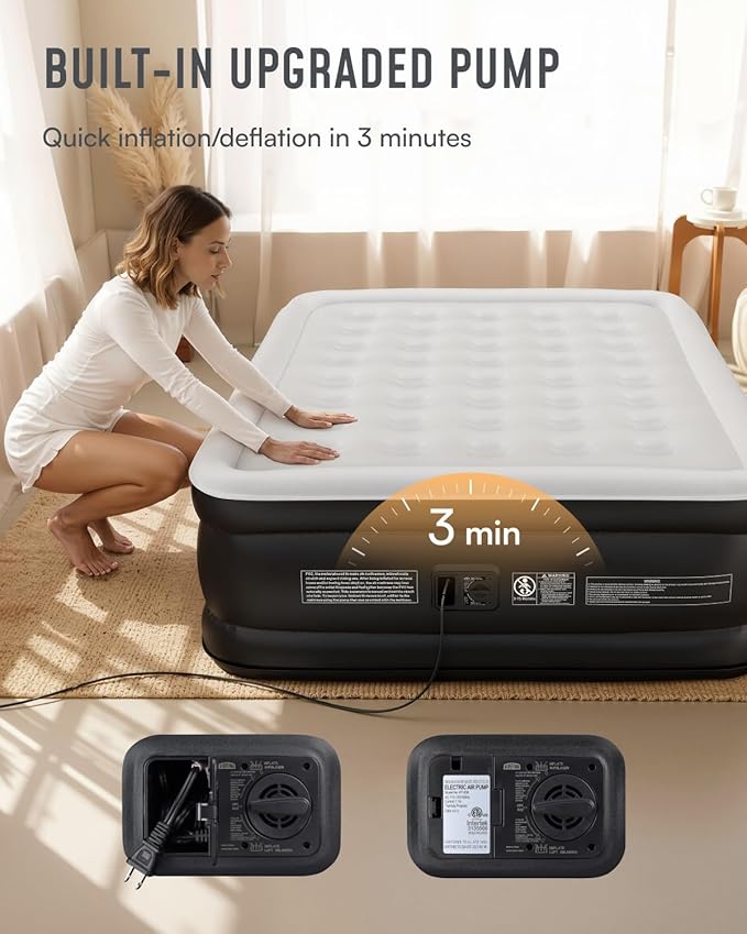 Airefina Air Mattress Queen with Built in Pump, 18 Raised Comfort Blow Up Mattress with Carrying Bag, Portable Inflatable Mattress for Guest Home, Air Bed Colchones Inflables 750 Lbs Max, 80*60*18 in