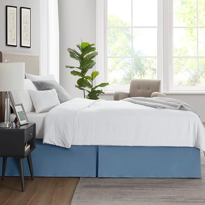 Nestl Blue Heaven Twin Bed Skirt - Twin Size Bed Skirt 14 Inch Drop - Brushed Microfiber Bed Skirts - Hotel Quality Pleated Bed Skirt - Shrinkage & Fade Resistant