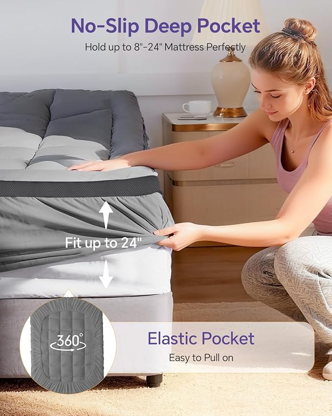 Dual Layer 5 Inch Memory Foam Mattress Topper Twin XL - 2 Inch Gel Memory Foam and 3 Inch Pillow Top Mattress Pad, 7-Zone Egg Crate Twin XL Size Mattress Topper (Dark Gray)