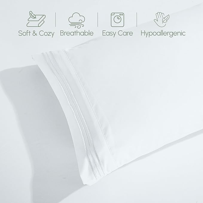 Elegant Comfort Luxurious 1500 Premium Hotel Quality Microfiber 4-Piece Sheet Set, 18-24 Inches Deep - Extra Deep Pocket Sheets - Ultra Soft 4PC Deep Pocket Sheets, King, White