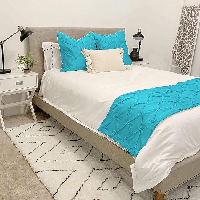 Bed Runner Set - 100% Pure Cotton 800 Thread Count - Luxury 1 Pinch Pleated Bed Runner and 4 Pillow Cover - 5 Piece Pinch Pleated Bed Runner Set California King, Turquoise