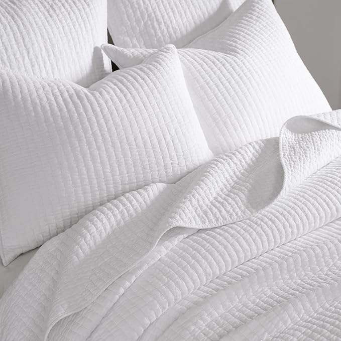 Levtex Home Cross Stitch Reversible Twin XL/Twin Quilt Set (68x86in) with 1 Pillow Sham (26x20in) - Stitch Texture - Bright White - Cotton Twin Size Quilt Bedding Set - Lightweight, Soft, Pre-Washed
