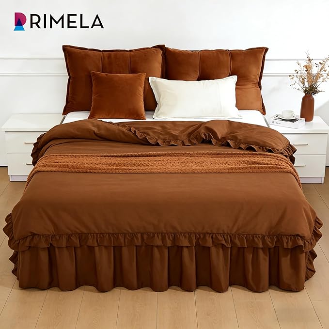 RIMELA Bed Skirt Queen Size 15 Inch Drop, Elastic Bed Skirting for Bed Base and Frame, Bedding Dust Ruffle Easy to Install, Wrap Around Adjustable Bedskirt, Chocolate Brown