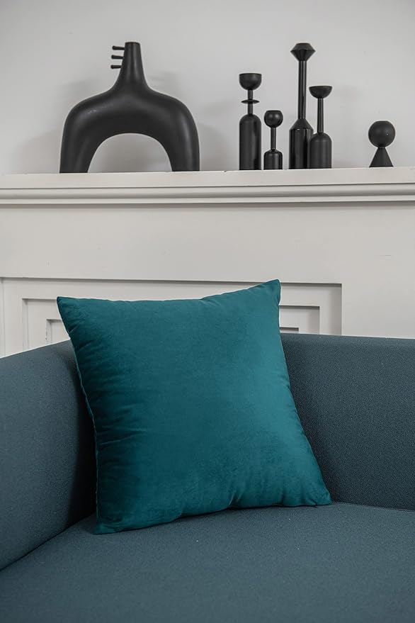 Throw Pillow Covers 20x20 Teal: Pack of 2 Cozy Soft Velvet Square Modern Luxury Decorative Throw Pillow Cases for Sofa Couch Living Room Bed Home Decor