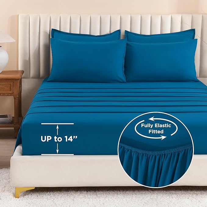 Litanika Comforter California King Size Set Teal - 7 Pieces Bed in a Bag California King Bedding Comforter Sets, Plain Lightweight Bed Set with Comforter, Sheets, Pillowcases & Shams