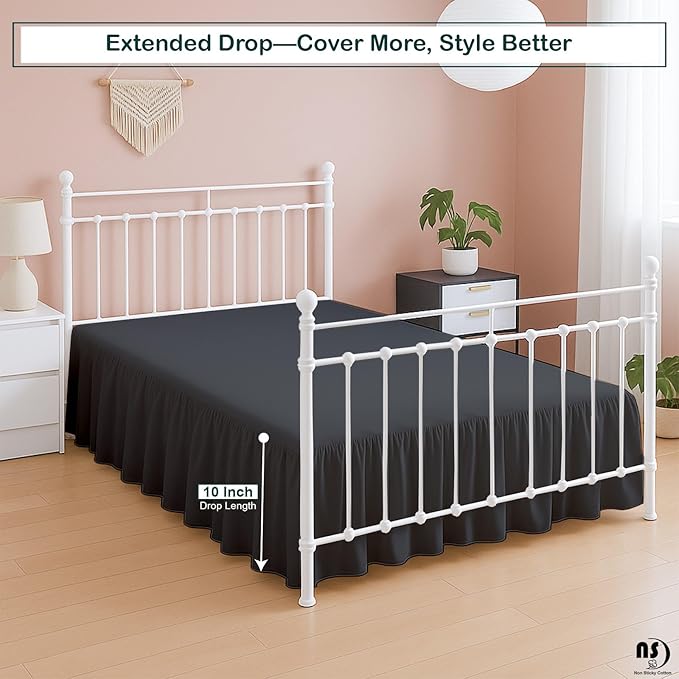 Premium Microfiber Twin Ruffled Bed Skirt, 10” Drop with Split Corners, Soft Wrinkle Free Bedskirt with Platform, Solid Dark Grey Dust Ruffle for 39" x 75" Mattress