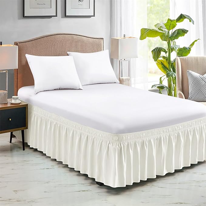 FreshCulture King Bed Skirt, Dust Ruffle for King Size Bed, Easy Fit with 18-Inch Tailored Drop, Elastic Wrap Around Bed Skirt King Size, Hotel Quality Bed Skirts for Adjustable Bed (Ivory)