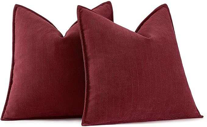 MIULEE Pack of 2 Burgundy Decorative Pillow Covers 20x20 Inch Soft Chenille Luxurious Couch Throw Pillows Farmhouse Cushion Covers with Elegant Design for Sofa Bedroom Living Room Decor