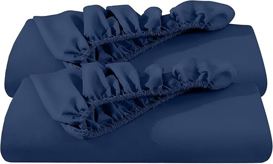 Bare Home 2-Pack Fitted Bottom Sheets Split King - Premium 1800 Ultra-Soft Microfiber - Deep Pocket - 4 Twin XL Fitted Sheets (Split King, Dark Blue)