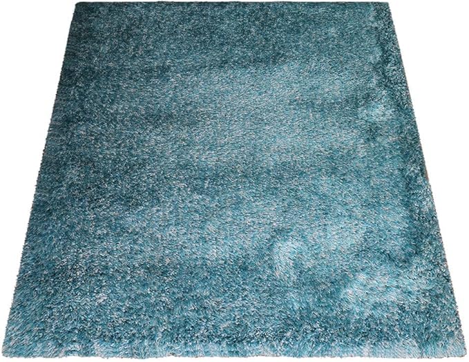 Hand Tufted SHAG Polyester ECO-Friendly Area Rugs - 4'x6', Rectangle, Turquoise White, Solid Plain Design, High Pile Thick Handmade Anti Skid Rugs for Living Room K00111