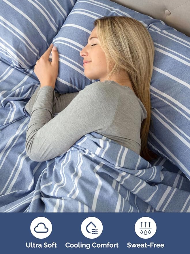 Extra Deep Twin XL Sheet Set - 4 Piece Breathable and Cooling Sheets - Hotel Luxury Bedding for Women, Men, Kids & Teens - Easy Secure Fit - Soft & Wrinkle Free with Extra Deep Pockets - Blue Stripes