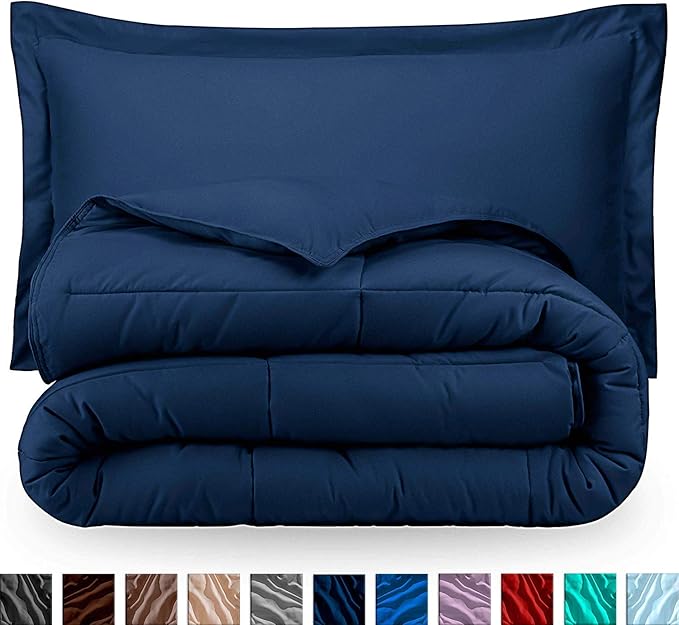 H&H Decor Luxurious & Super Soft 1 Piece Comforter 300 GSM & 4 Pcs Sheet Set 100% Egyptian Cotton 1000 Thread Count Pattern Solid (Twin, Navy Blue,Solid)