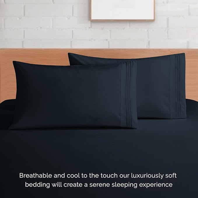 Elegant Comfort Luxurious 1500 Premium Hotel Quality Microfiber 4-Piece Sheet Set, 18-24 Inches Deep - Extra Deep Pocket Sheets - Ultra Soft 4PC Deep Pocket Sheets, Twin/Twin XL, Black