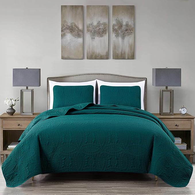 Chezmoi Collection Austin 3-Piece Oversized Bedspread Coverlet Set (King, Teal)
