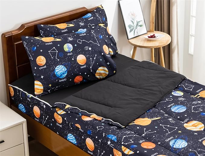 Meeting Story 3pcs Kids Comforter Sets Zipper Bedding Set for Boys,Twin Kid Bedding Set Outer Space Comforter Universe Galaxy Bedding for Kid,All in one Zipper Bedding（Black,Twin）