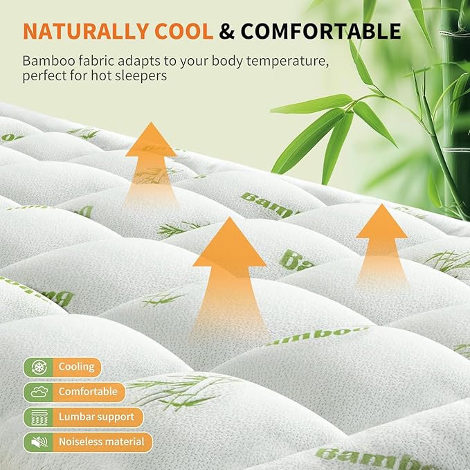 Sweetcrispy Ultra Soft Mattress Topper Twin XL Size - Viscose Made from Bamboo Pillow Top Mattress Pad for Breathable Cooling & Back Pain Relief, Deep Pocket Comfort Bed Topper, Green