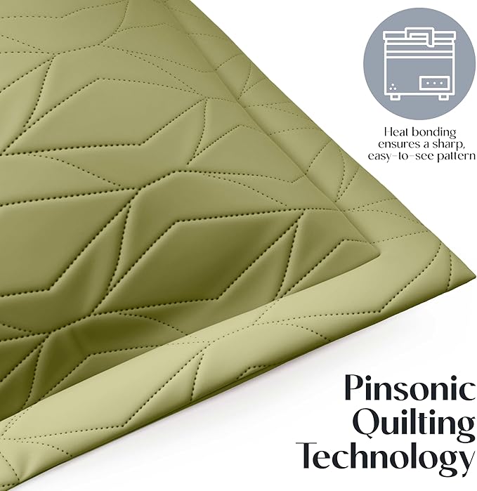Hearth & Harbor King Quilt Set – All-Season Lightweight Bedspread & Coverlet with Pinsonic Weave - 7 Piece King Quilt Set with Pillow Shams, Olive Green - King Ellipse