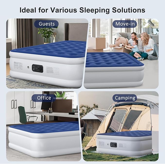 Queen Air Mattress with Built-in Pump, 18" Raised Inflatable Bed Blow Up Mattress, Comfort Portable Air Bed for Camping, Home Guests, Travel 690 lbs Max