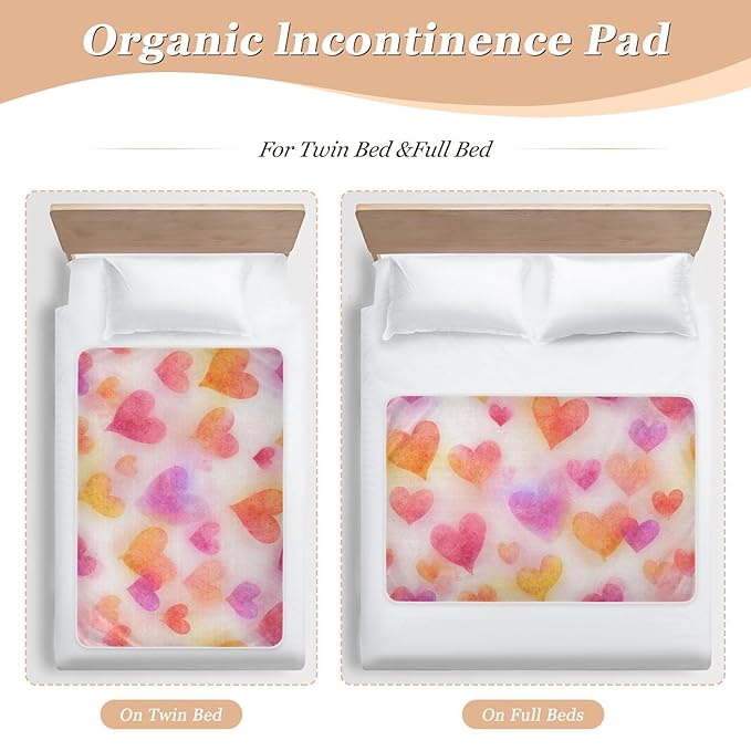 Waterproof Bed Pad Reusable Changing Pad Toddler Mattress Protector Large Pee Pad Baby Diaper Pad Soft Washable Liner Valentine Watercolor Heart Pink